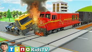 Tow Truck and Mini Excavator Truck for Kids  Railroad Crossing Construction [upl. by Eissahc310]