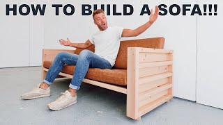 DIY SOFA MADE OUT OF 2X4S  FREE PLANS  MODERN BUILDS [upl. by Kopple]