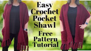 Easy Pocket Shawl Crochet Tutorial [upl. by Ahsemat]