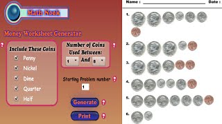 Counting Money Worksheet Generator [upl. by Elwaine]