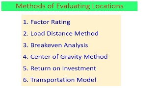 Operation Management Chapter2 Facilities Locations Evaluating Methods With Solved Examples [upl. by Dag]