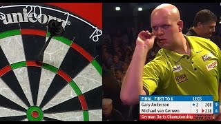 INCREDIBLE DARTS Michael van Gerwen v Gary Anderson 2015 German Darts Championship HD [upl. by Hcurab]