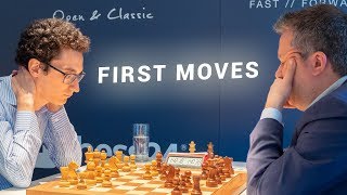 Caruana vs Naiditsch  First Moves  GRENKE Chess Classic 2019 [upl. by Claudell75]