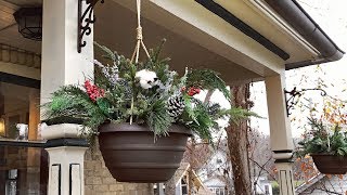 Easy Christmas Hanging Baskets  Rustic Cozy Farmhouse Style  Christmas Planters [upl. by Orual]