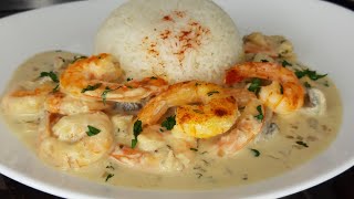 crevettes à la crème fraîche et champignons [upl. by Sid215]