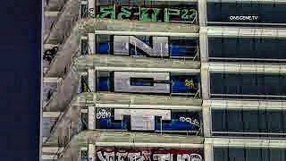 Graffiti Artists Caught Vandalizing Oceanwide Plaza in DTLA [upl. by Einobe535]