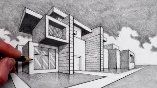 How to Draw in 2Point Perspective Modern House [upl. by Cuthburt545]