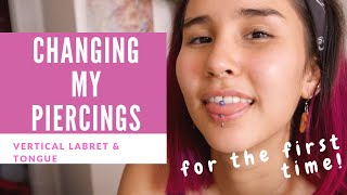 CHANGING MY PIERCINGS  Vertical Labret amp Tongue [upl. by Eletnahc149]