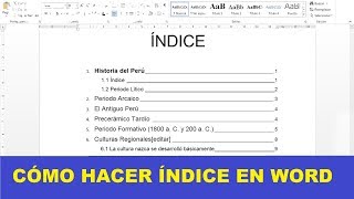 CÓMO HACER UN ÍNDICE EN WORD [upl. by Nyvar]