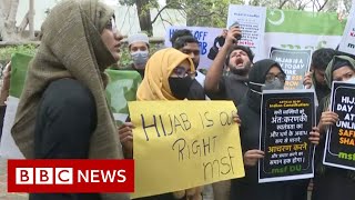 Protests in India as Karnataka state moves to ban hijabs in schools  BBC News [upl. by Brenner]