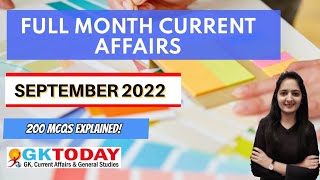 September 2022 Full Month Current Affairs  GK Today Monthly Current Affairs [upl. by Llennoj]