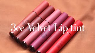 3CE VELVET LIP TINT SWATCH  REVIEW [upl. by Beach108]