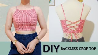 DIY BACKLESS CROP TOP✨ How To Refashion Old Clothes  Easy and Fun Sewing Tutorial ㅣ DIY by Ruffa [upl. by Nrol]