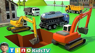 Excavator and Water Tank Truck for Kids  Swimming Pool Construction [upl. by Ecnarf588]