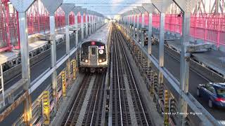 The Subway Crossing Over the Williamsburg Bridge in New York  Manhattan to Brooklyn 2021 4K [upl. by Nosyarg]