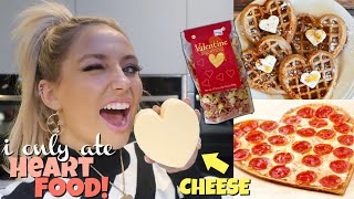 I ONLY ate HEART SHAPED FOODS for 24hours Valentines edition [upl. by Jareen]