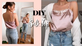 DIY Silk Slip Top With Lace  Easy Silk Top Sewing Tutorial  Pattern Making Guide [upl. by Hessler351]