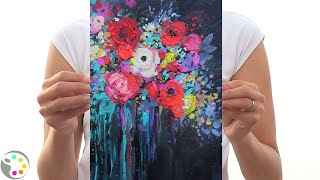 How to Paint Flowers  Acrylic Painting Tutorial [upl. by Klinges]