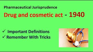 Drug and cosmetic act 1940 in Hindi  Important definitions  Pharmacy Lecture [upl. by Noryt]