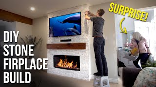 Stone Fireplace TV Wall  Full Build [upl. by Meredi]