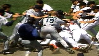 Wild brawl ensues after Mike Mussina plunks Bill Haselman [upl. by Solracesoj]