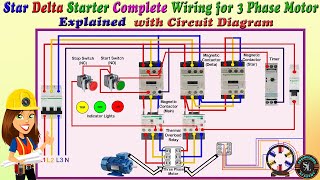 StarDelta Starter Complete Wiring for 3 Phase Motor  StarDelta Control Connection  Explained [upl. by Alvita522]