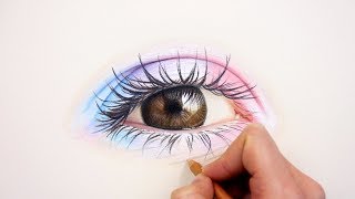 Drawing a realistic colorful eye with colored pencils on toned paper  Emmy Kalia [upl. by Hsirahc]