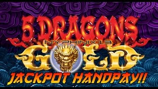 Aristocrat  5 Dragons Gold Slot Live Play Bonus JACKPOT HANDPAY [upl. by Enaira]