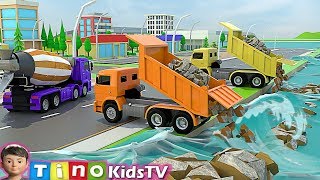 Hammer Drill Excavator amp Construction Trucks for Kids  Breakwater Construction [upl. by Redmond967]