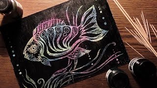 Fish In Seaweed  Scratch Art  Technique Grattage  IOTN [upl. by Acilejna]