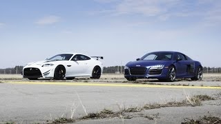 2014 Audi R8 V10 Plus vs 2014 Jaguar XKRS GT  STANDING MILE [upl. by Midian643]