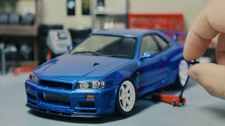 R34 Nissan Skyline GTR VSpec II Model Car Full Build Step by Step [upl. by Lydie]