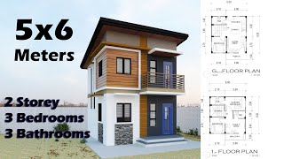 5x6 Meters  SMALL 2 STOREY HOUSE DESIGN  Floor Plan Download link on Description [upl. by Cuyler578]