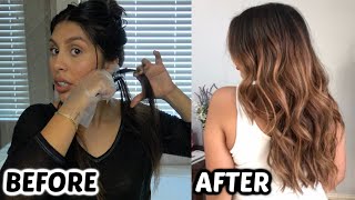 USING A HIGHLIGHTING COMB At Home Balayage Highlights Dark to Light Transformation [upl. by Inahpets]