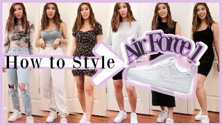 HOW TO STYLE NIKE AIR FORCE 1 WOMEN  6 WAYS TO WEAR  MOD SHOTS DRESSY CASUAL COMFY CHIC [upl. by Volnay]