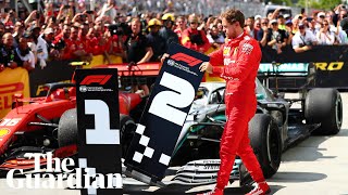 Sebastian Vettel moves No 1 board away from Hamiltons car after losing Canadian GP [upl. by Merras270]