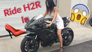 Biker Girl Rides Kawasaki Ninja H2R in Heels [upl. by Harbird46]