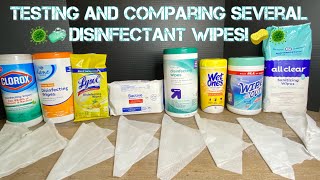 Disinfecting Wipe Comparison  Clorox Lysol Kroger WipeOut Target Bactive Wet Ones amp All Clear [upl. by Aitselec]