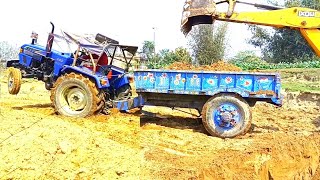 Part2  Jcb3dx working with Eicher 480 and Sonalika di 42rx tractor to build fish farming pond [upl. by Eciral]