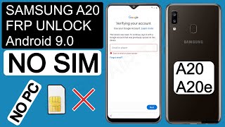 Samsung A20 FRP BypassGoogle Account Remove Android 90 Without SIM Card  Without ComputerNO App [upl. by Aret]