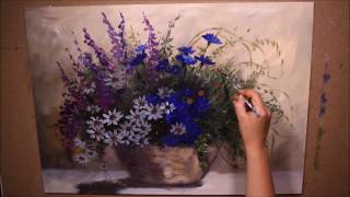 Katarzyna Lach Obraz quotPolne kwiatyquot krok po kroku  painting wildflowers vase step by step [upl. by Neirrad]