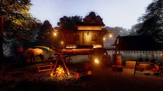 A Cozy Campsite Ambience at Night  Horsedrawn Carriage and Campfire Sound  asmr [upl. by Nollahp]