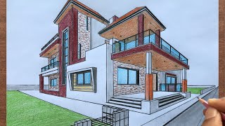 How to Draw a House in 2Point Perspective [upl. by Aserahs]