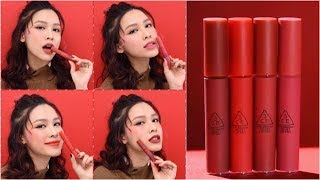 Review amp Swatch  3CE Stylenanda Velvet Lip Tint  English Sub [upl. by Atnuhs]