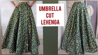 Umbrella cut lehenga  cutting and stitching full tutorial  easy and simple way [upl. by Meehyrb605]