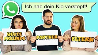 ELTERN PARTNER BESTE FREUNDE CHALLENGE Verschicke peinliche Nachrichten über WhatsApp [upl. by Haim734]