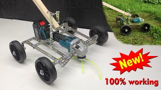 Grass Cutter machine DIY  latest lawn mower using angle grinderGrass Cutter battery angle grinder [upl. by Elwaine]