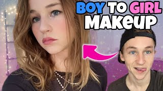 Boy to Girl Makeup Tutorial Beginner  BECOME A GIRL [upl. by Legnaros]