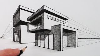 How to Draw a House in Two Point Perspective Modern House [upl. by Brande]