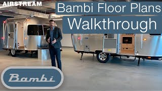 Airstream Bambi Floor Plans Walkthrough and Comparison 16RB 19CB 20FB 22FB [upl. by Akemot]